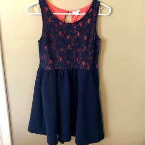 Xhilaration Navy Blue and Coral Baby Doll Dress with side pockets in Medium